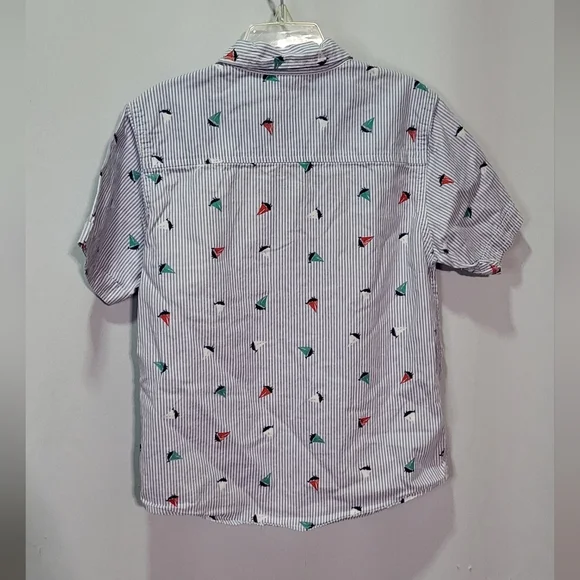 Striped Short Sleeve Shirt with Sailboat Print - Picture 5 of 6